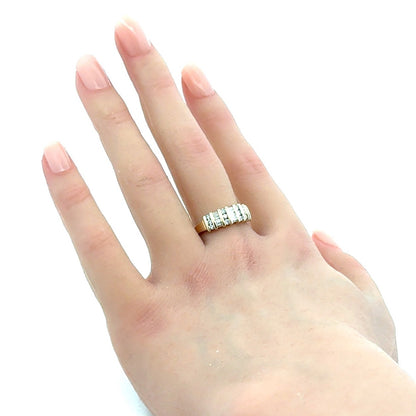 Designer HN 14K Yellow Gold Round Baguette Diamond Wedding Anniversary Band Ring