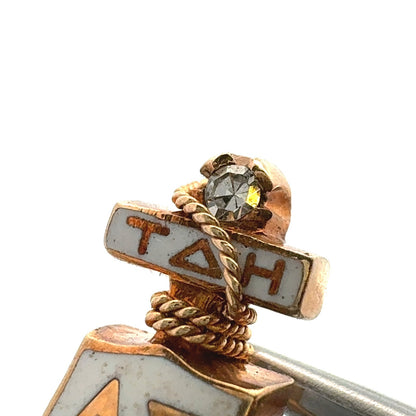 Vintage 1974 10K Yellow Gold Diamond Seed Pearl Delta Gamma Badge Lapel Pin