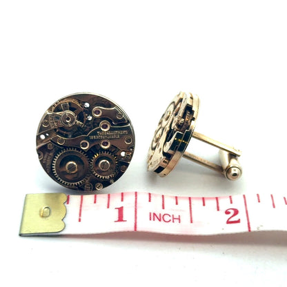 Vintage Designer Dante Gold Tone Inner Watch Movement Round Cufflinks