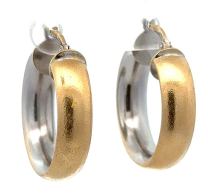 Estate 18K Yellow White Gold Two Tone Inside Out Elegant Hoop Earrings