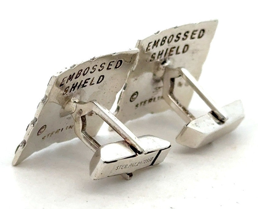 Vintage Embossed Shield 925 Sterling Silver Square Knight Detail Cufflinks