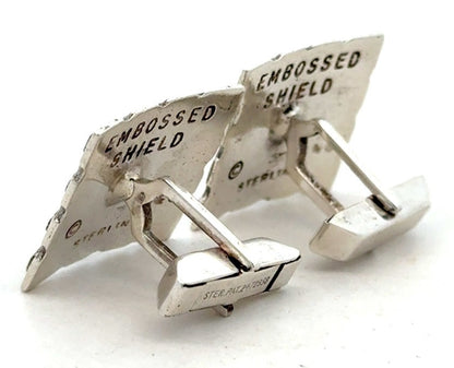 Vintage Embossed Shield 925 Sterling Silver Square Knight Detail Cufflinks