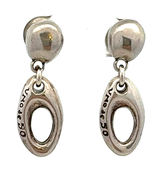 Designer Uno De 50 Silver Plated Modernist Oval Dangle Stud Earrings