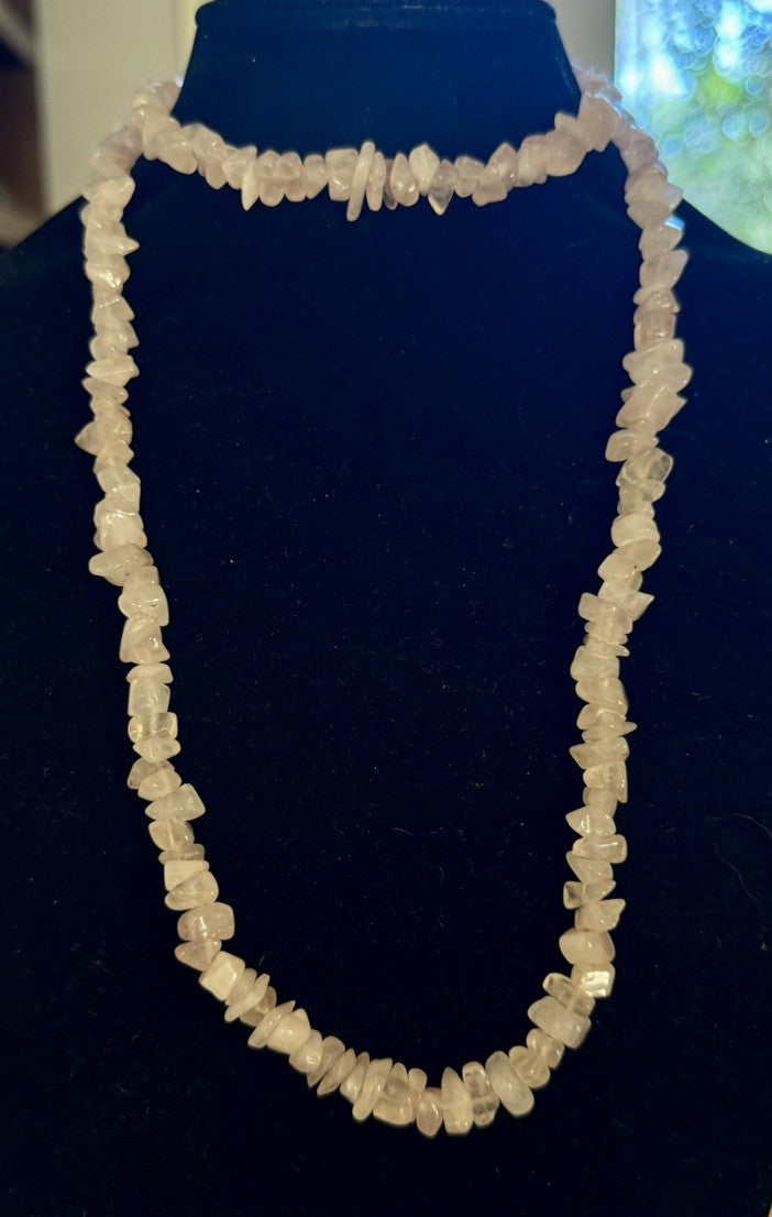 Estate Stone Of Love Pink Rose Quartz Beaded Shard Statement Necklace