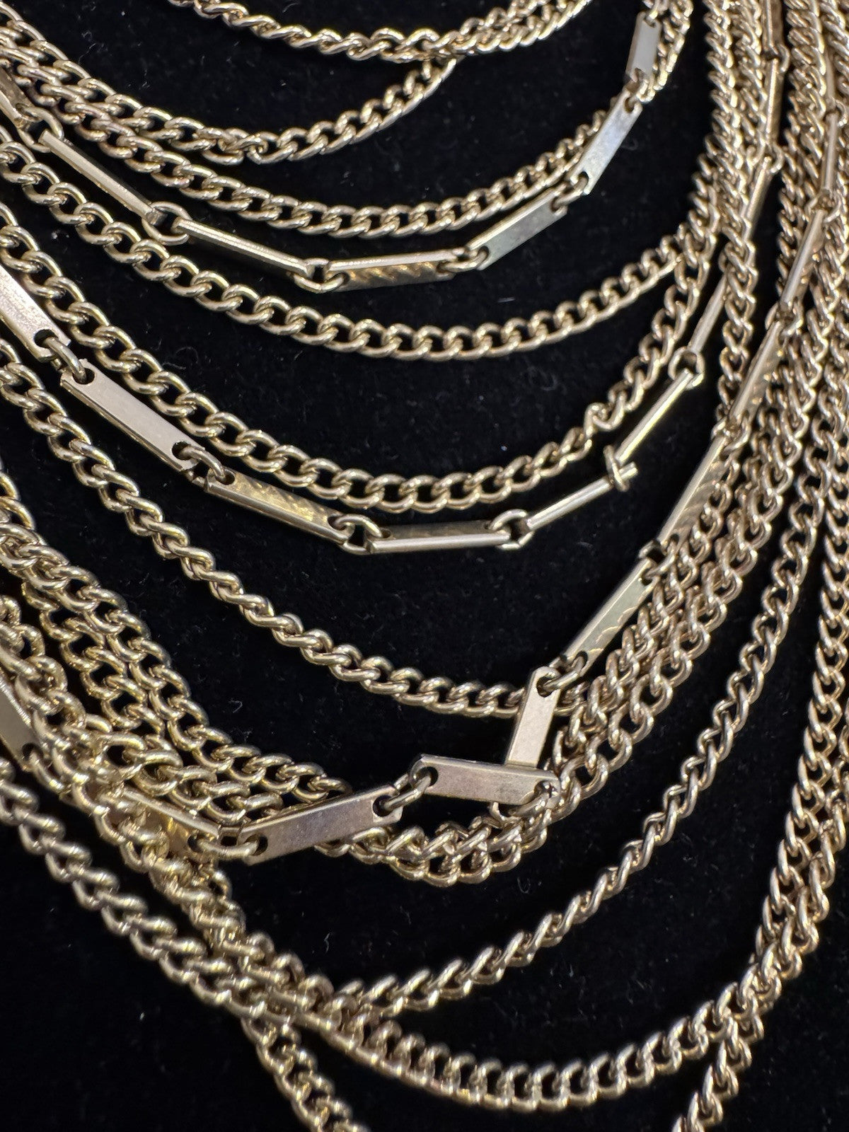 Vintage 1960s Smokey Quartz Gold Toned Multi Strand Layered Necklace