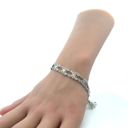 Estate 925 Sterling Silver Filigree Butterfly Station Tennis Bracelet