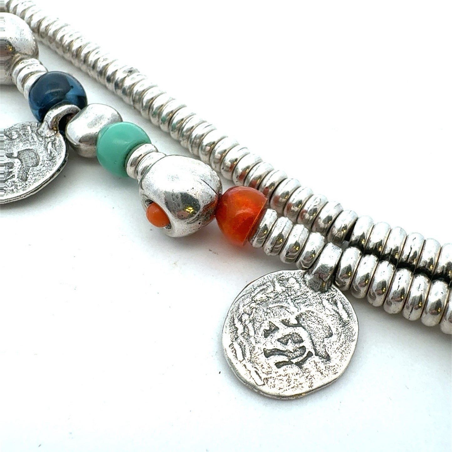 Designer Uno De 50 Multicolored Beaded Silver Plated Two Strand Charm Bracelet