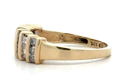 Designer HN 14K Yellow Gold Round Baguette Diamond Wedding Anniversary Band Ring