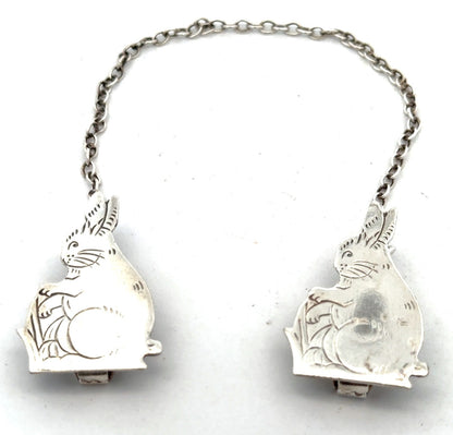 Vintage Webster Co 925 Sterling Silver Etched Bunny Rabbit Sweater Scarf Clips