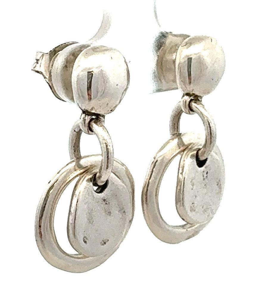 Designer Uno De 50 Silver Plated Hoop and Disc Dangle Stud Earrings