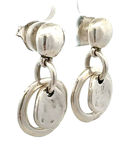 Designer Uno De 50 Silver Plated Hoop and Disc Dangle Stud Earrings