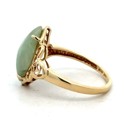 Designer 14K Yellow Gold Clover Green Jade Open Work Ring