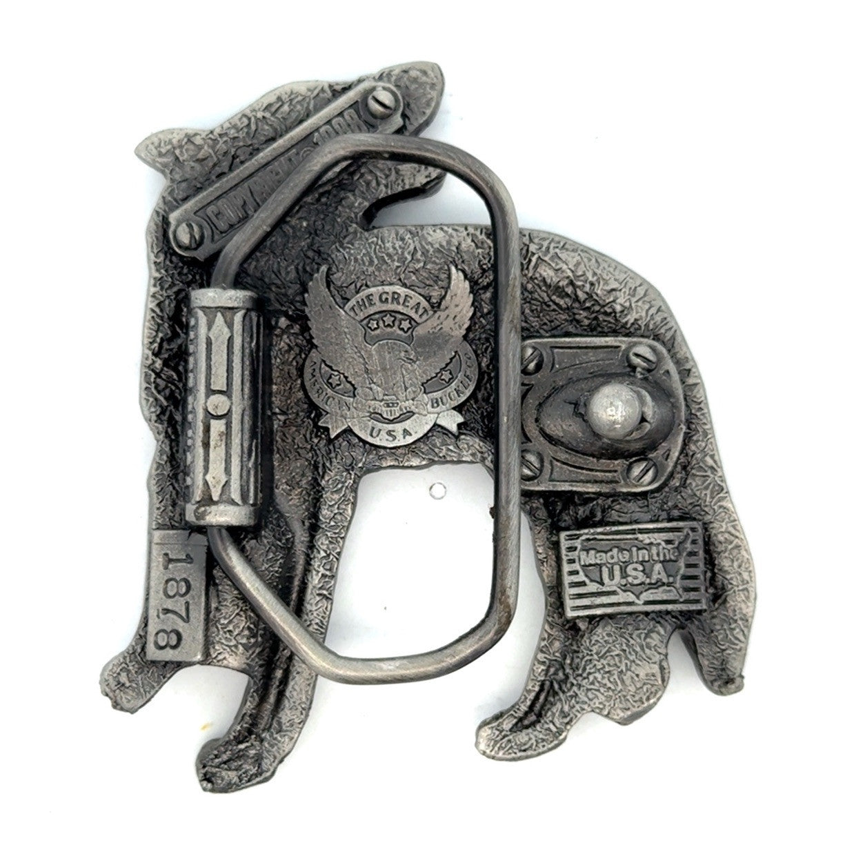 Vintage 1988 The Great American Buckle Co. Pewter Howling Lone Wolf Belt Buckle