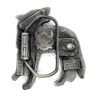 Vintage 1988 The Great American Buckle Co. Pewter Howling Lone Wolf Belt Buckle