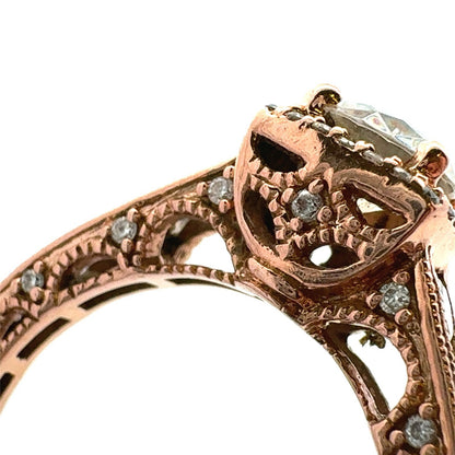 Designer 14K Rose Gold Round White Topaz Square Halo Engagement Ring