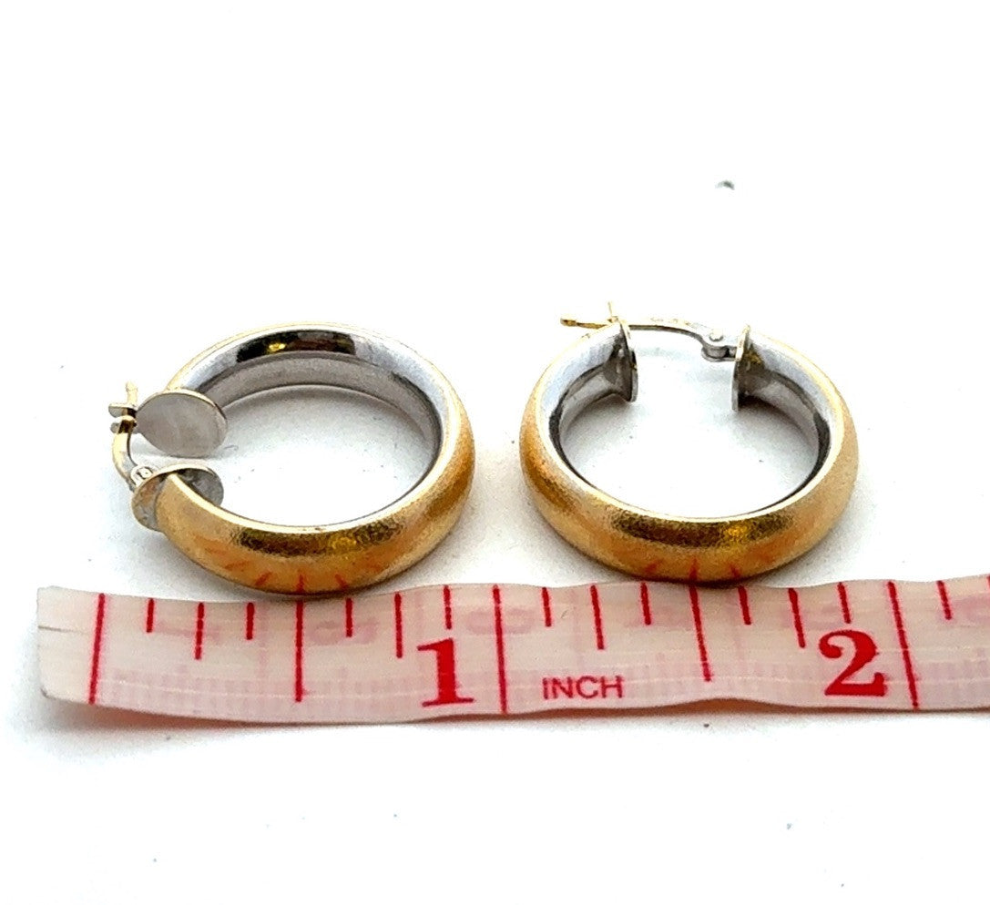 Estate 18K Yellow White Gold Two Tone Inside Out Elegant Hoop Earrings