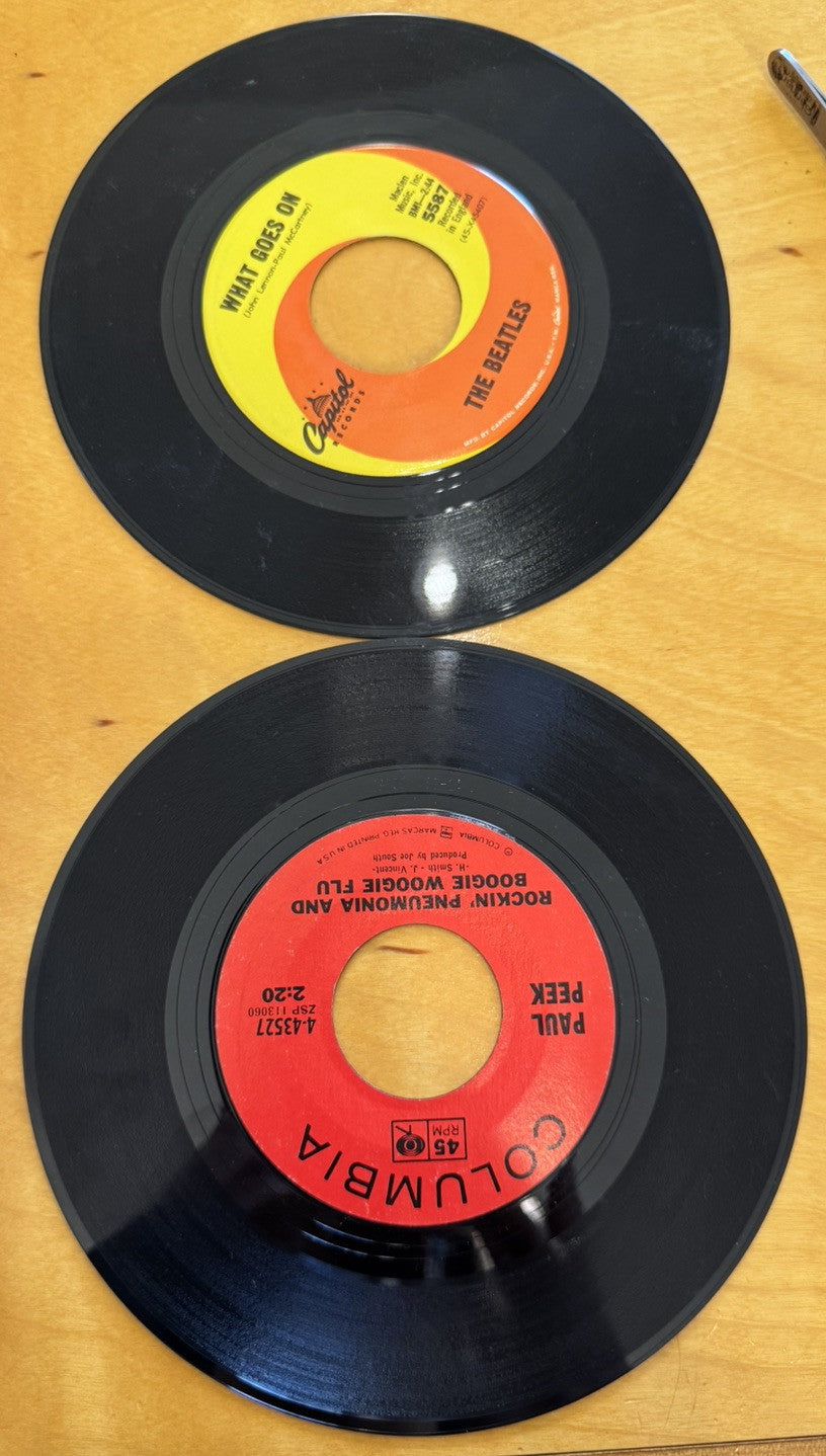 1960's Red Leather RECORDS Book Containing Ten 45 Mixed Artists Vinyl Lot