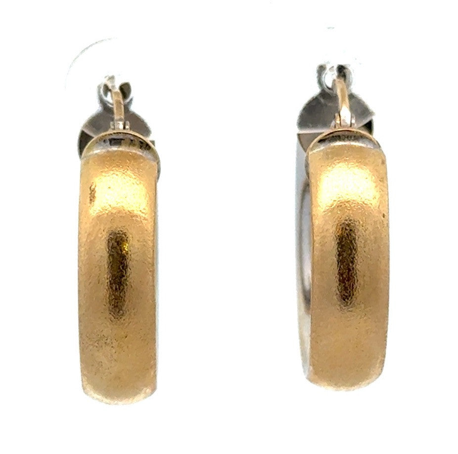 Estate 18K Yellow White Gold Two Tone Inside Out Elegant Hoop Earrings