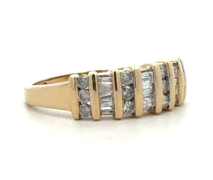 Designer HN 14K Yellow Gold Round Baguette Diamond Wedding Anniversary Band Ring