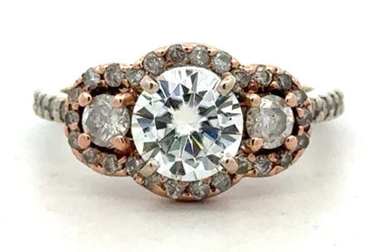 Designer Forever Brilliant 14K White Yellow Gold Moissanite Trio Engagement Ring