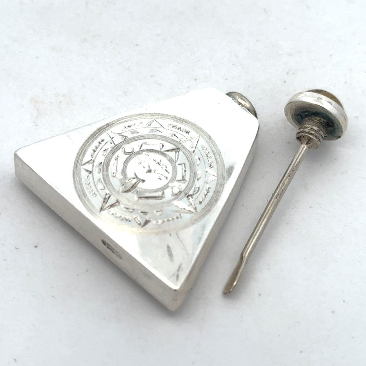 Vintage 925 Sterling Silver Triangle Aztec Etched Perfume Stick Bottle