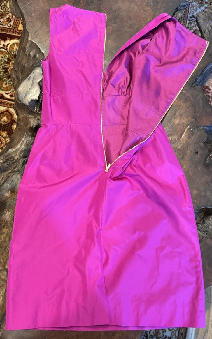 Kate Spade Fuscia 100% Silk Size 4 Structured Front Plunge & Bow Cocktail Dress