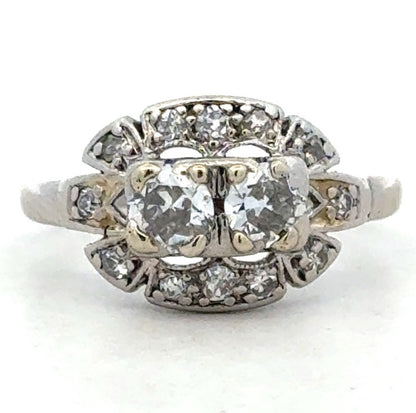 Vintage Platinum Art Deco Round Diamond Duo Engagement Ring