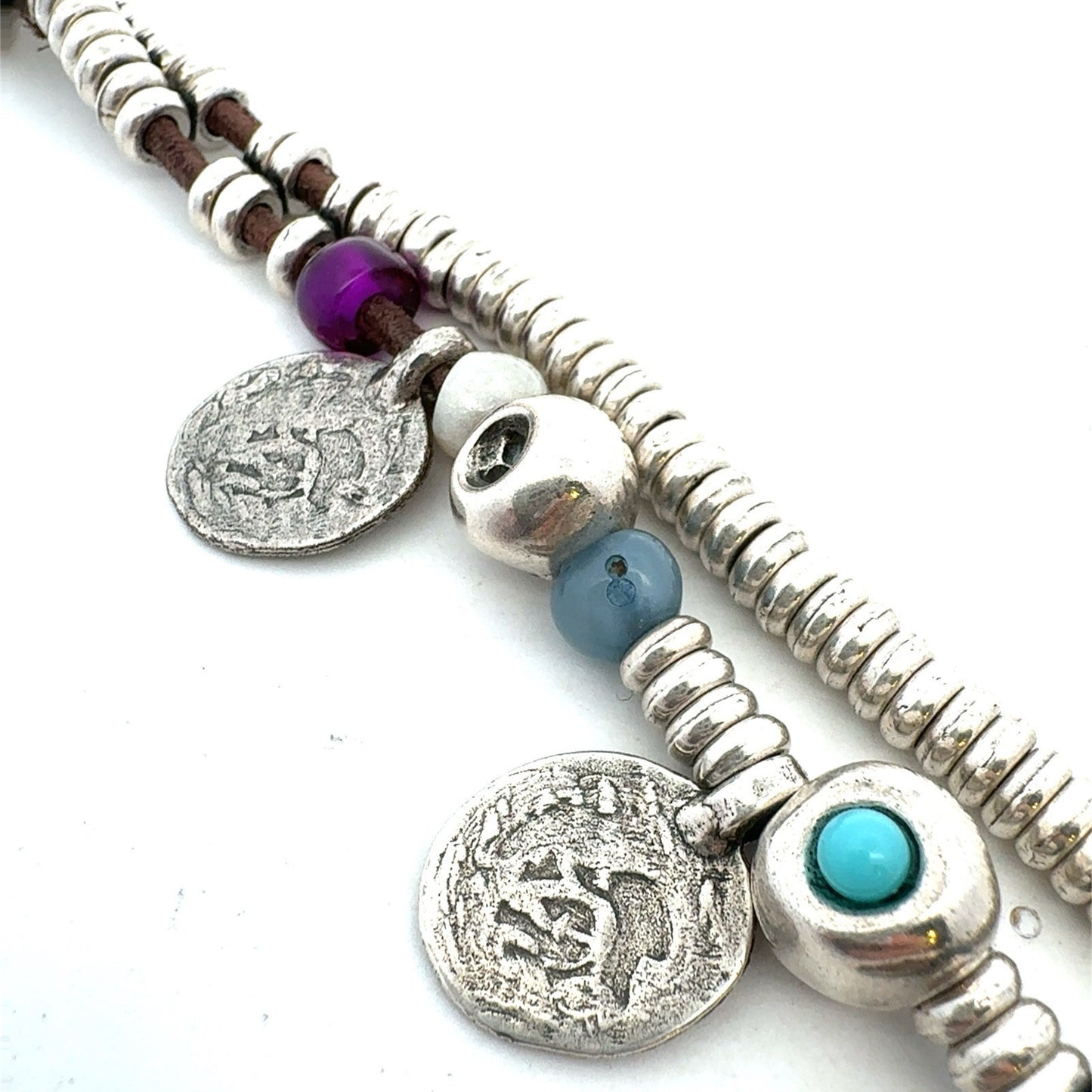 Designer Uno De 50 Multicolored Beaded Silver Plated Two Strand Charm Bracelet