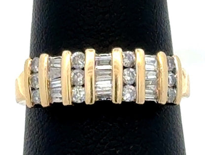 Designer HN 14K Yellow Gold Round Baguette Diamond Wedding Anniversary Band Ring