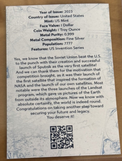 2023 American Silver Eagle U.S. Invention Series Satellite 1 Oz NGC MS70