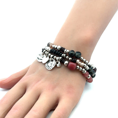 Designer Uno De 50 Agate Glass Metal Charm Beaded Silver Plated Leather Bracelet