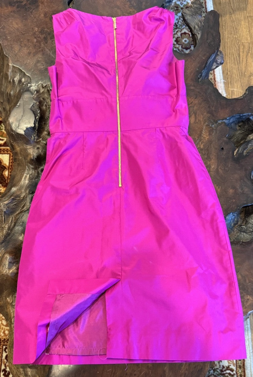 Kate Spade Fuscia 100% Silk Size 4 Structured Front Plunge & Bow Cocktail Dress