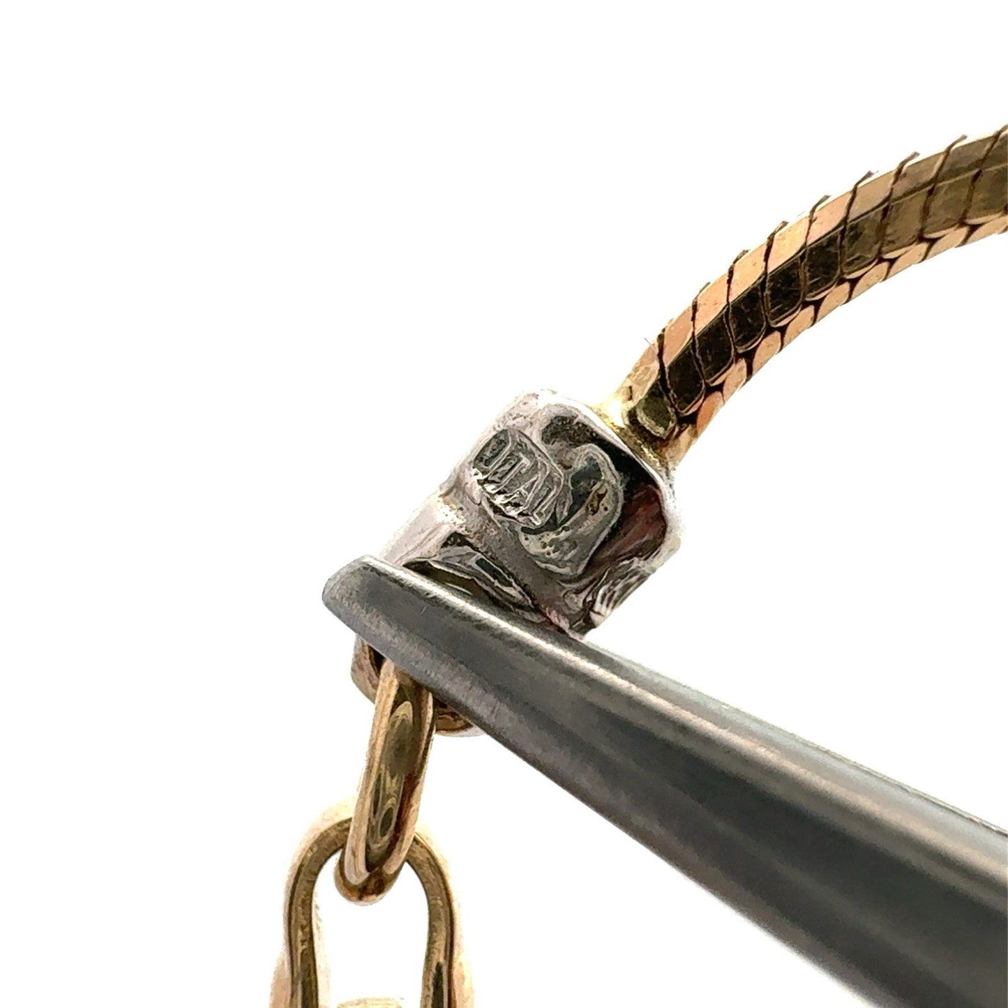 Italy 14K Yellow White Gold Two Tone Snake Chain Circle Station Necklace