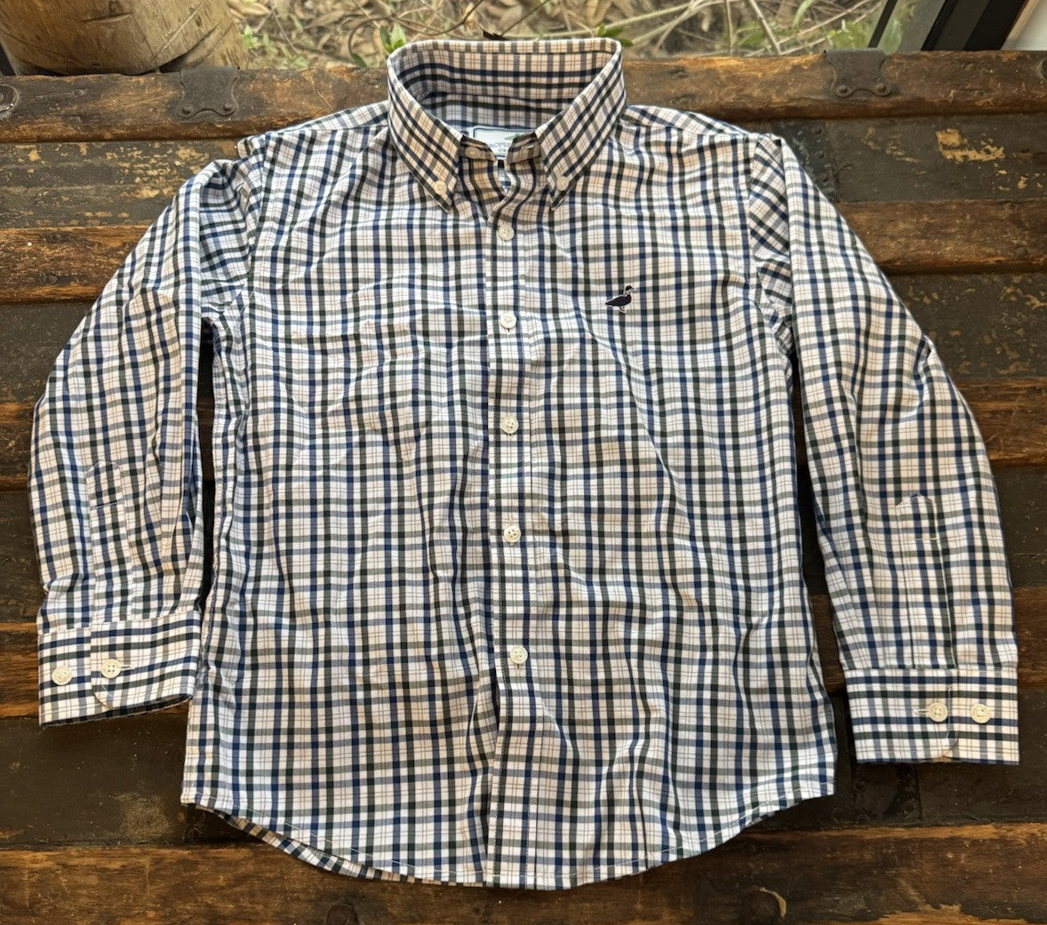 Properly Tied Classic Fit Blue Green Plaid Long Sleeve Boys Button up Shirt 7