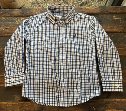 Properly Tied Classic Fit Blue Green Plaid Long Sleeve Boys Button up Shirt 7