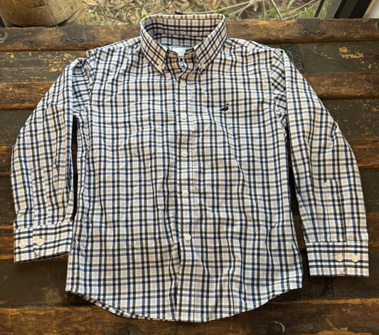 Properly Tied Classic Fit Blue Green Plaid Long Sleeve Boys Button up Shirt 7