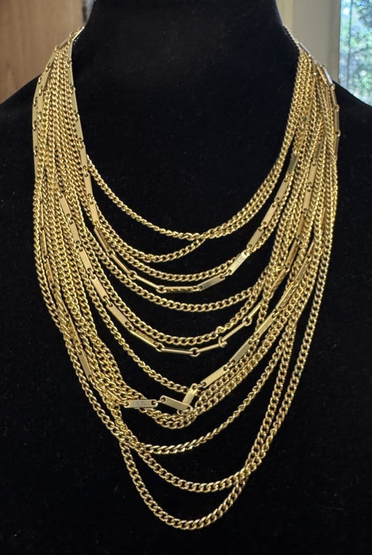 Vintage 1960s Smokey Quartz Gold Toned Multi Strand Layered Necklace