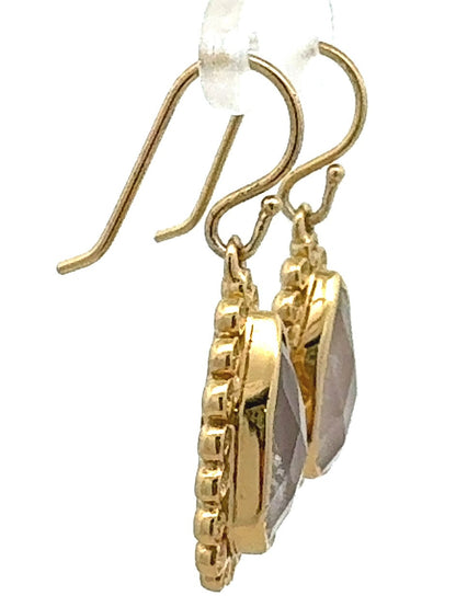 Designer Melinda Maria Gold Tone Cushion Moonstone Pear Teardrop Dangle Earrings
