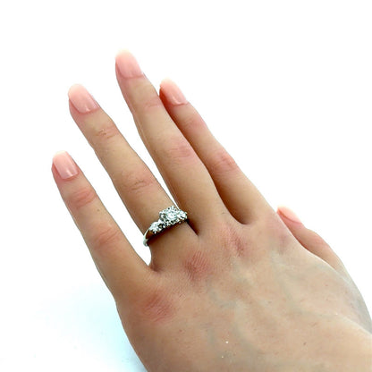 Estate 14K White Gold Round Square Illusion Set Diamond Trio Engagement Ring