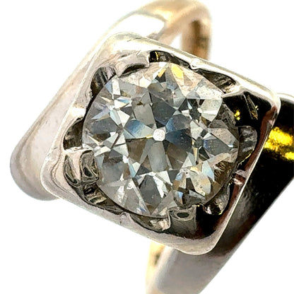 PALI 14K Yellow White Gold Two Tone Round Diamond Bypass Square Engagement Ring