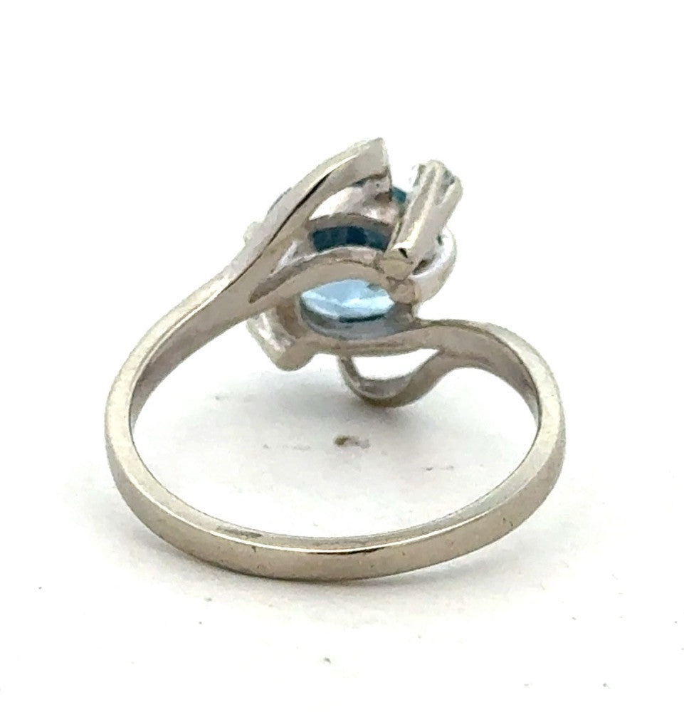 Designer 14K White Gold Round Blue Topaz Solitaire Diamond Ring