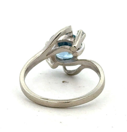 Designer 14K White Gold Round Blue Topaz Solitaire Diamond Ring