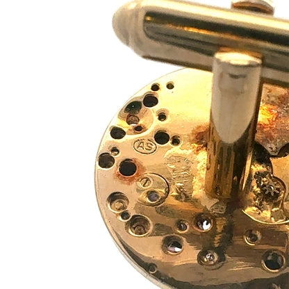 Vintage Designer Dante Gold Tone Inner Watch Movement Round Cufflinks