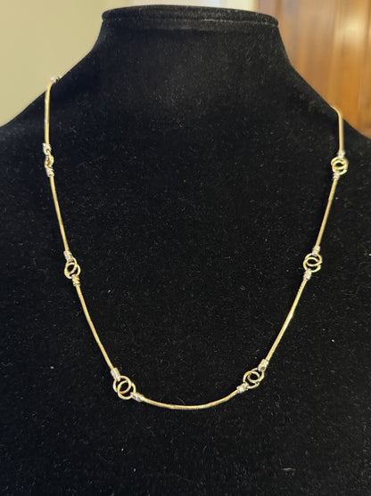 Italy 14K Yellow White Gold Two Tone Snake Chain Circle Station Necklace