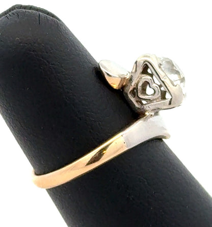 PALI 14K Yellow White Gold Two Tone Round Diamond Bypass Square Engagement Ring