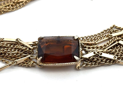 Vintage 1960s Smokey Quartz Gold Toned Multi Strand Layered Necklace