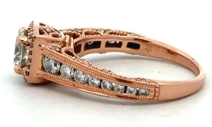 Designer 14K Rose Gold Round White Topaz Square Halo Engagement Ring