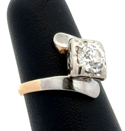 PALI 14K Yellow White Gold Two Tone Round Diamond Bypass Square Engagement Ring