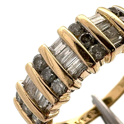 Designer HN 14K Yellow Gold Round Baguette Diamond Wedding Anniversary Band Ring
