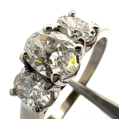 Classic 14k White Gold Oval Diamond Trio Engagement Ring